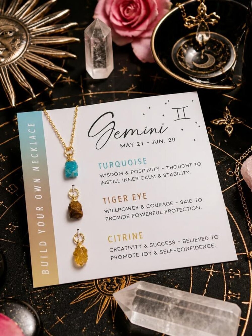 Customizable Raw Crystal Necklace - Gemini